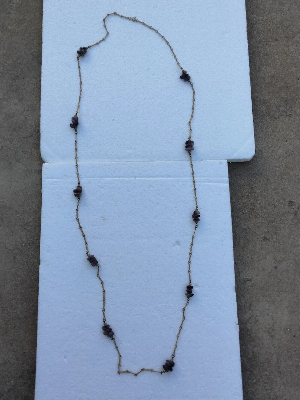 Vintage Gold Color Chain Necklace with Purple Amethyst Bead Accents